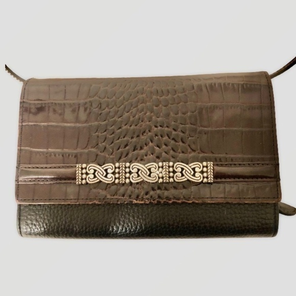 Brighton black brown leather organizer crossbody